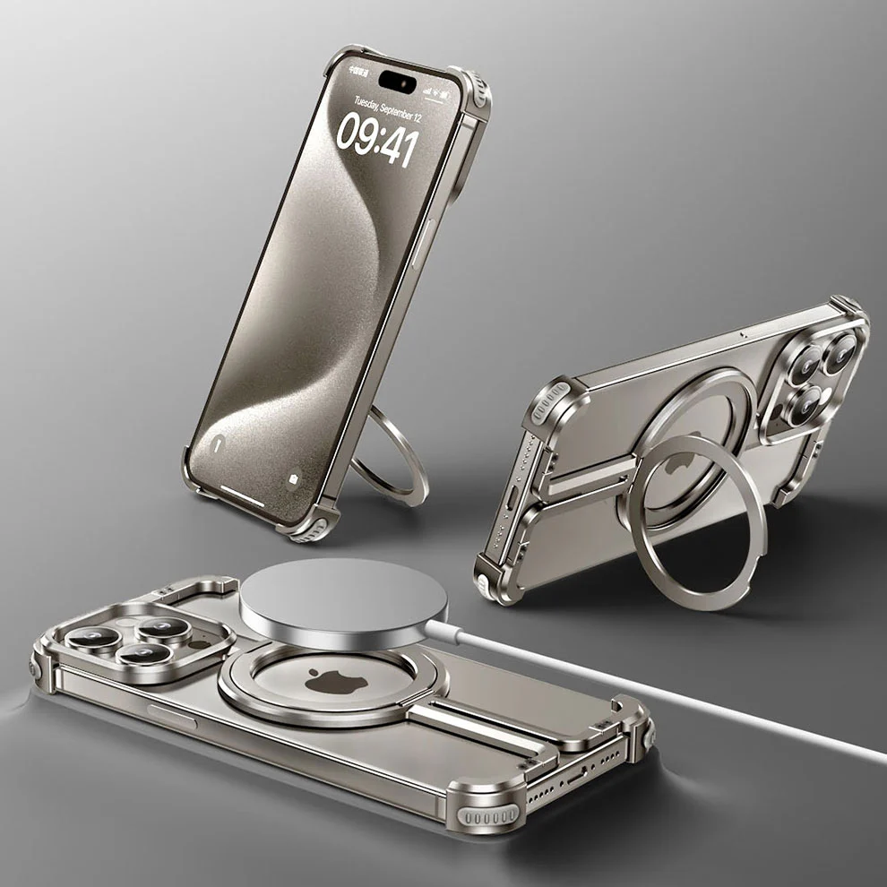 ZEERA Aluminum Alloy MagSafe Kickstand Cooling Case: Featuring a Futuristic Mechanical Aesthetic - Image 3